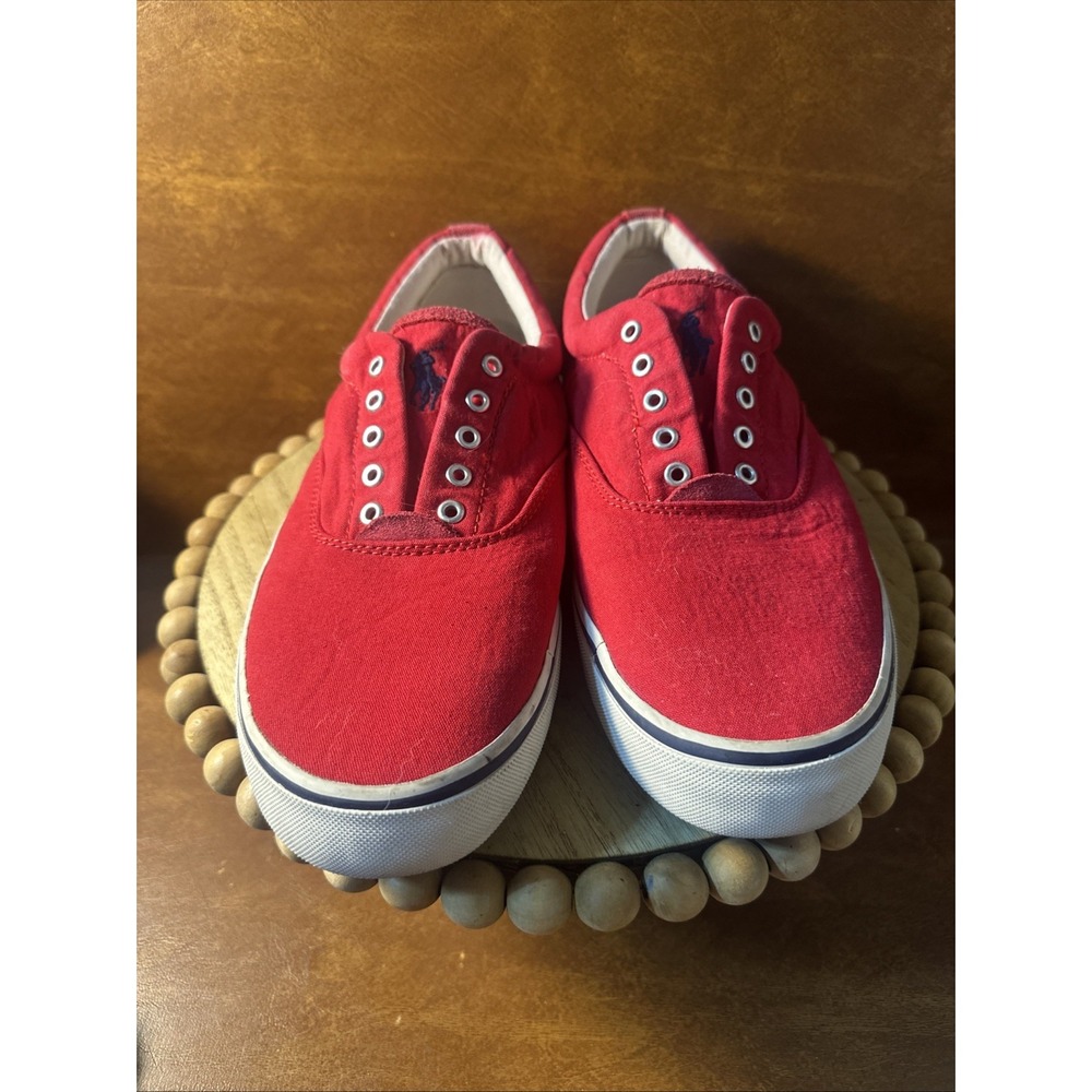 Polo Ralph Lauren Men's Thorton Canvas Sneakers, Laceless Red (Mens Size 12)